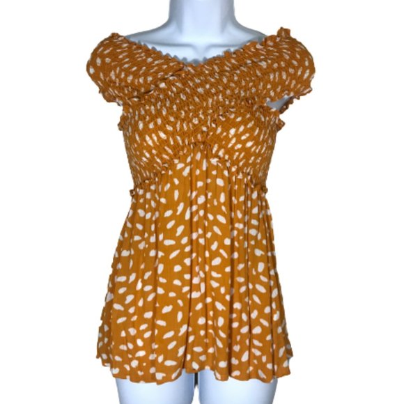 Pink Lily Tops - PinkLily NWT Smocked CrissCross Mustard Yellow Top